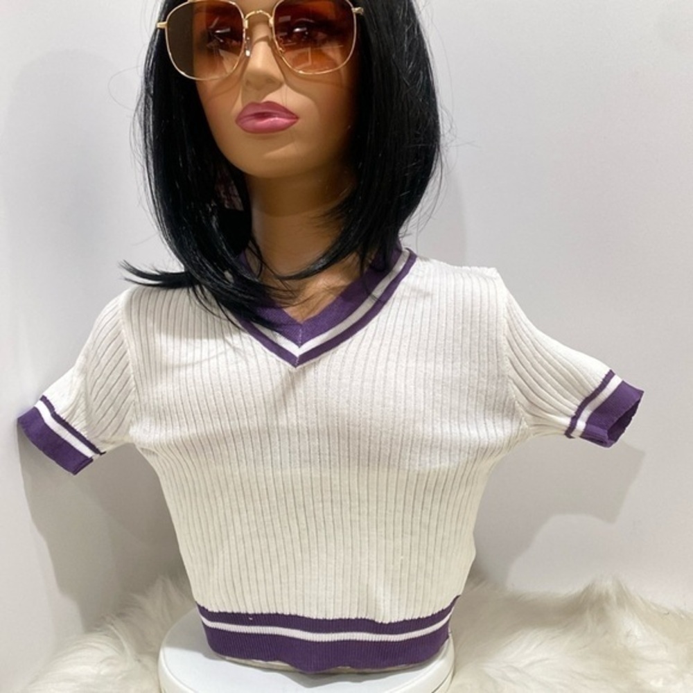 Knitted crop top- One size- Purple/ White